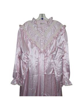 Vintage Erika Taylor Pink Satin Lace Long Nightgown Womens 2X Polyester Cotton